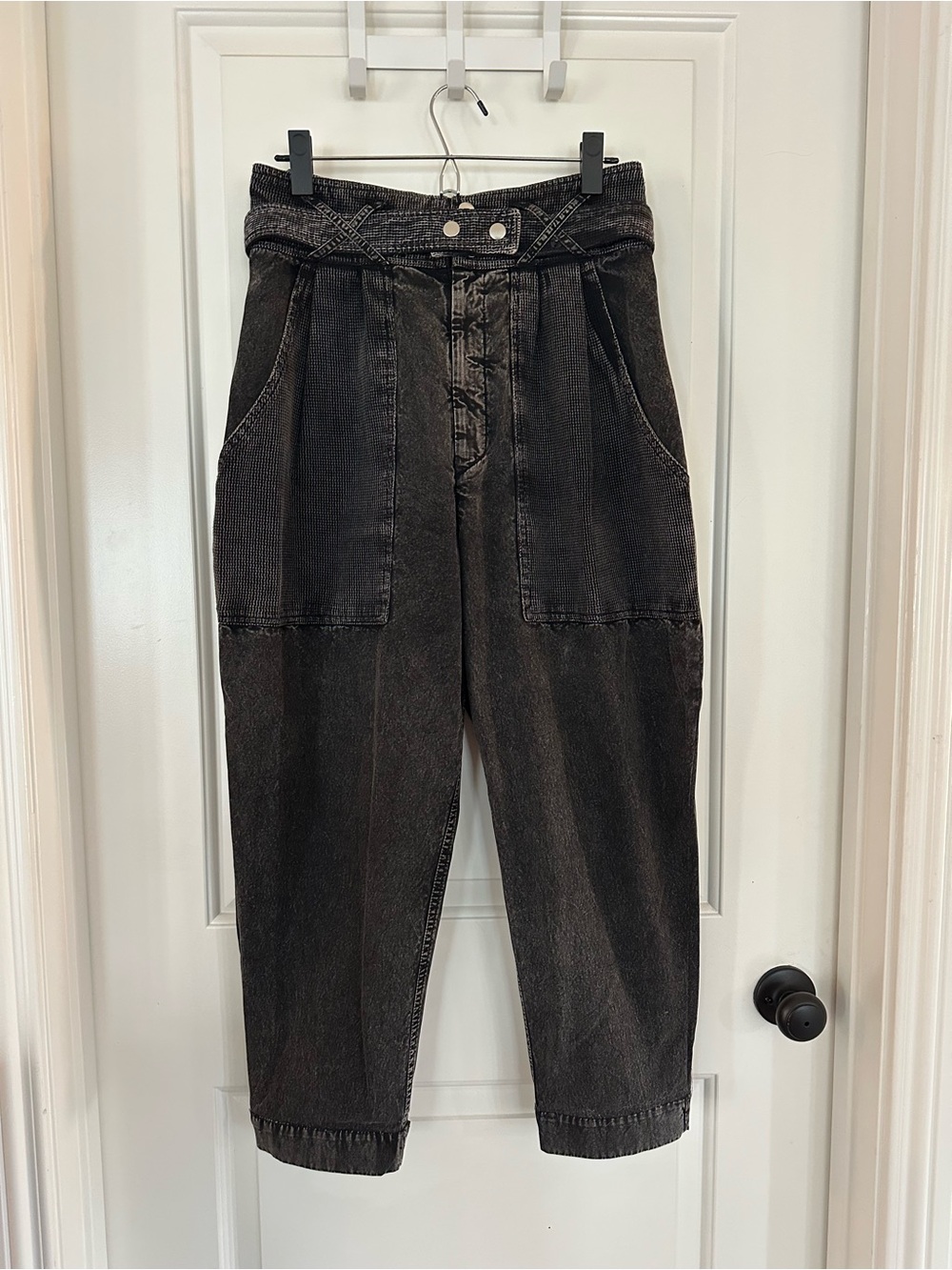Isabel Marant Runway Black Utility Barrel Leg Jeans High Rise